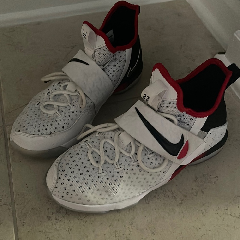 Lebron Nike basketball shoes - white, red and black